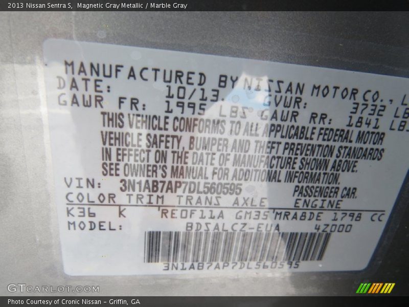 Magnetic Gray Metallic / Marble Gray 2013 Nissan Sentra S