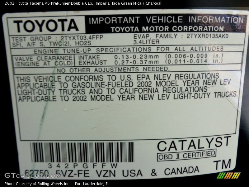 Imperial Jade Green Mica / Charcoal 2002 Toyota Tacoma V6 PreRunner Double Cab