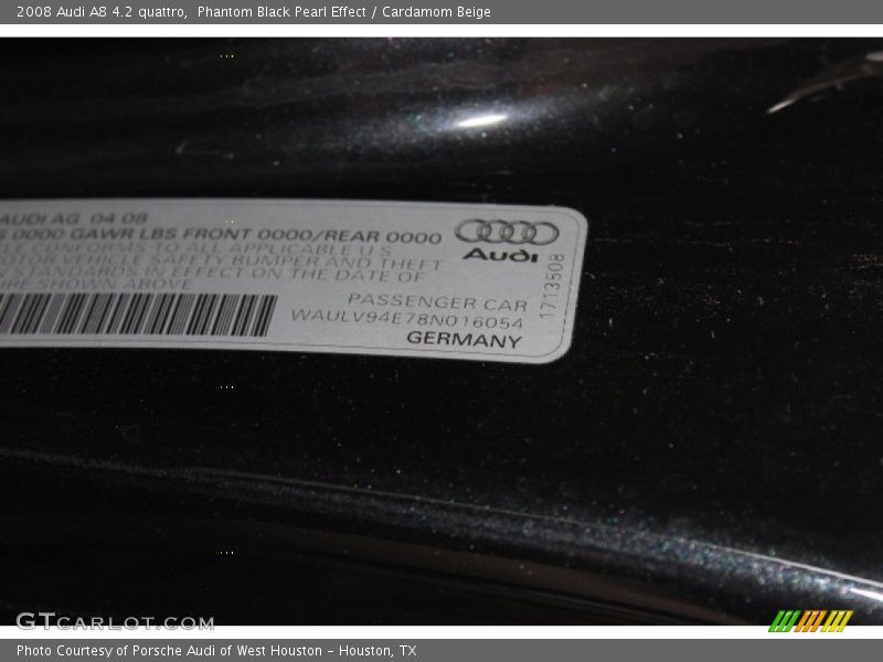 Phantom Black Pearl Effect / Cardamom Beige 2008 Audi A8 4.2 quattro
