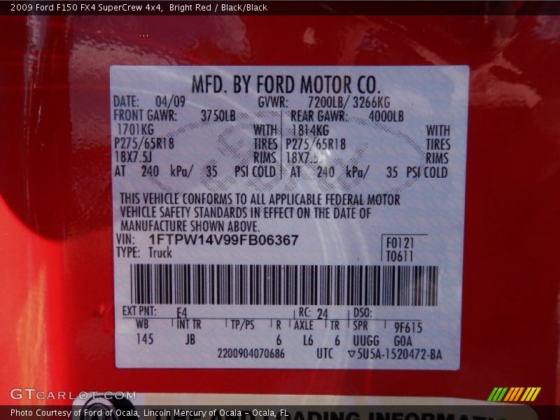 Bright Red / Black/Black 2009 Ford F150 FX4 SuperCrew 4x4