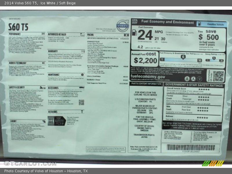 Ice White / Soft Beige 2014 Volvo S60 T5