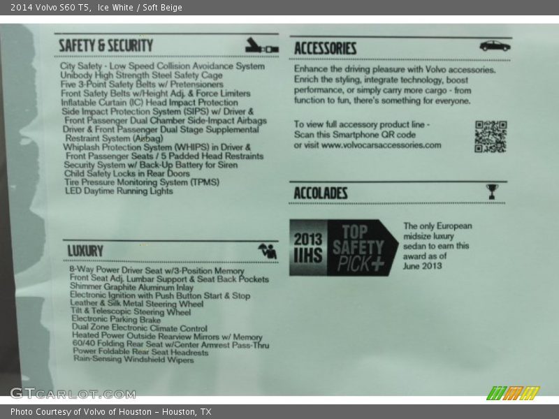 Ice White / Soft Beige 2014 Volvo S60 T5