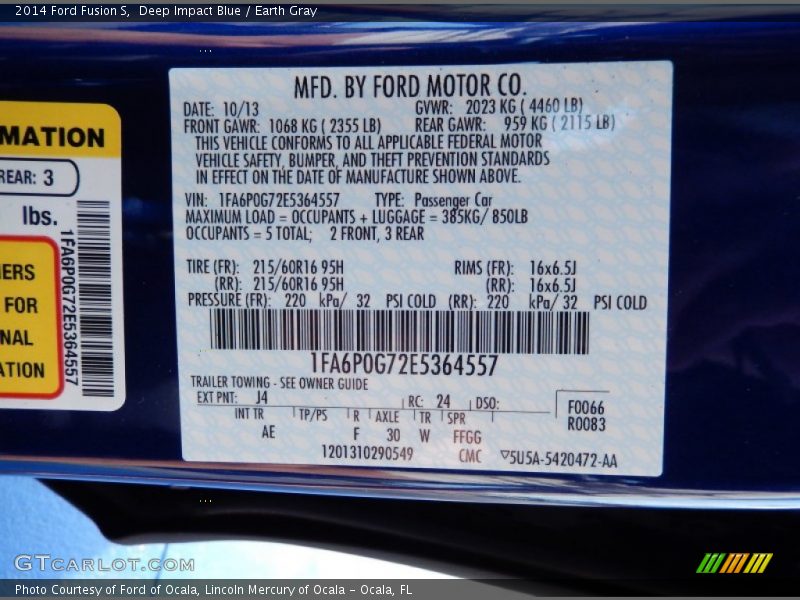 Deep Impact Blue / Earth Gray 2014 Ford Fusion S