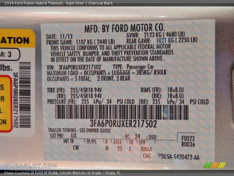 Ingot Silver / Charcoal Black 2014 Ford Fusion Hybrid Titanium