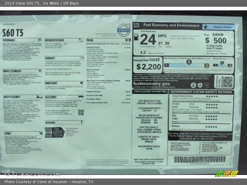 Ice White / Off Black 2014 Volvo S60 T5