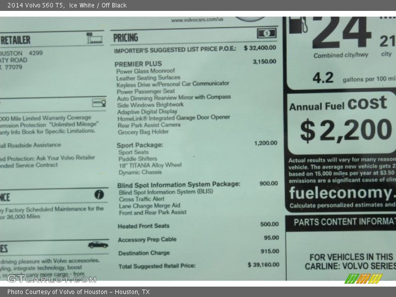 Ice White / Off Black 2014 Volvo S60 T5