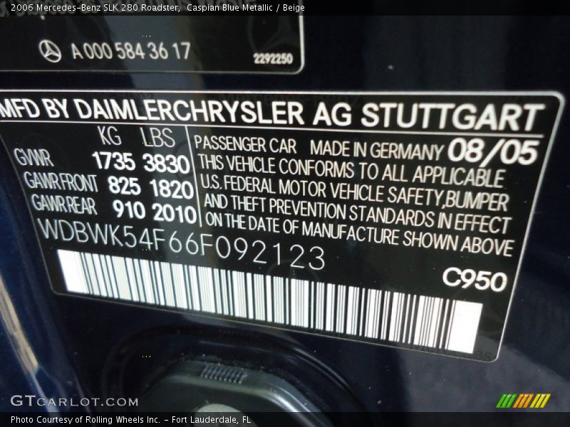 Caspian Blue Metallic / Beige 2006 Mercedes-Benz SLK 280 Roadster