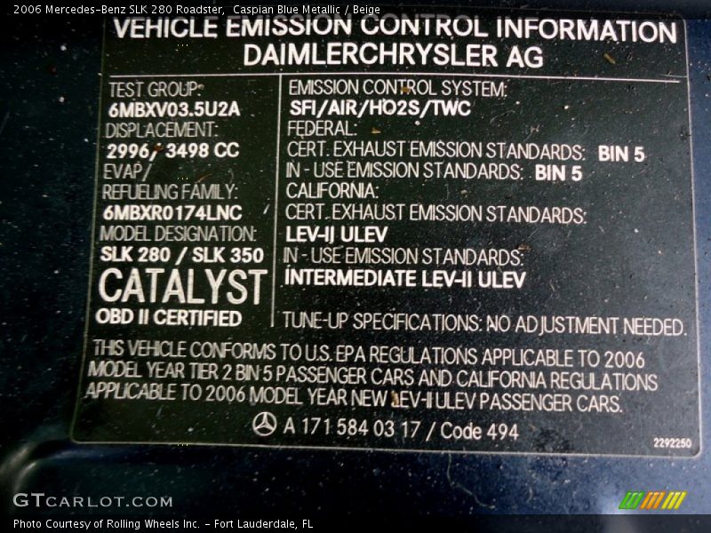 Caspian Blue Metallic / Beige 2006 Mercedes-Benz SLK 280 Roadster