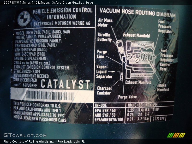 Info Tag of 1997 7 Series 740iL Sedan