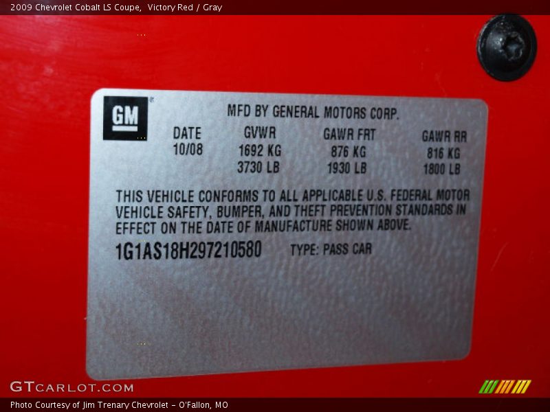 Victory Red / Gray 2009 Chevrolet Cobalt LS Coupe
