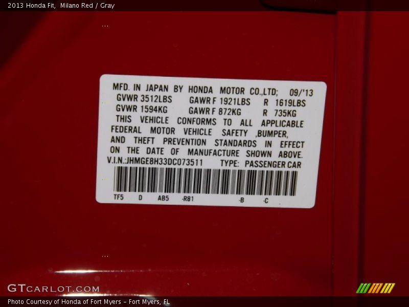Milano Red / Gray 2013 Honda Fit