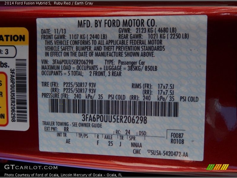 2014 Fusion Hybrid S Ruby Red Color Code RR