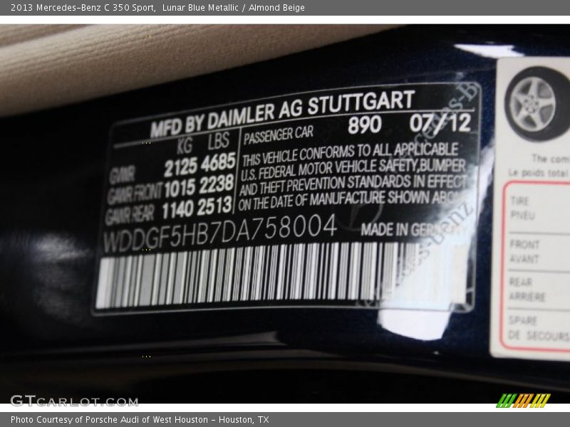 Lunar Blue Metallic / Almond Beige 2013 Mercedes-Benz C 350 Sport