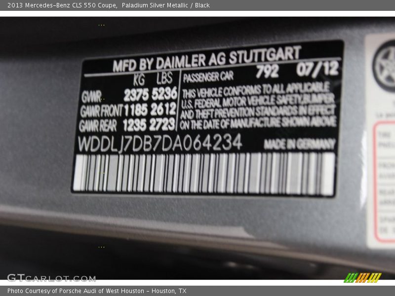Paladium Silver Metallic / Black 2013 Mercedes-Benz CLS 550 Coupe