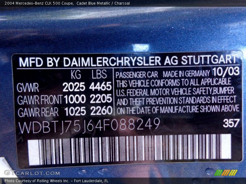 2004 CLK 500 Coupe Cadet Blue Metallic Color Code 357