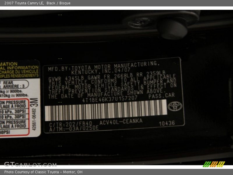 Black / Bisque 2007 Toyota Camry LE