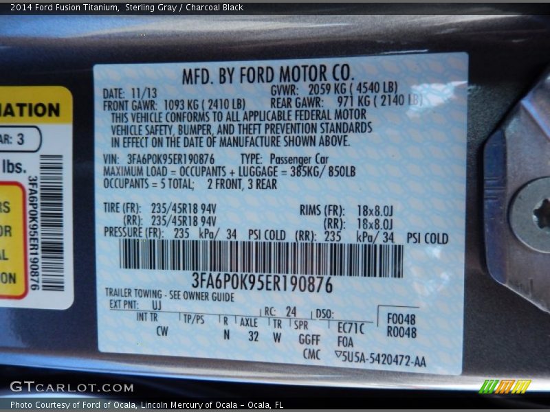 Sterling Gray / Charcoal Black 2014 Ford Fusion Titanium