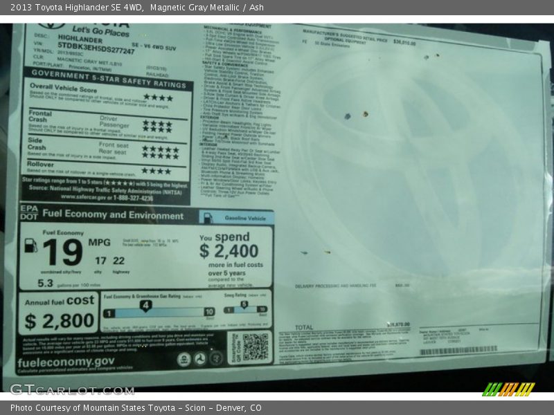 Magnetic Gray Metallic / Ash 2013 Toyota Highlander SE 4WD