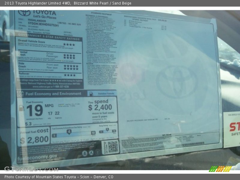 Blizzard White Pearl / Sand Beige 2013 Toyota Highlander Limited 4WD
