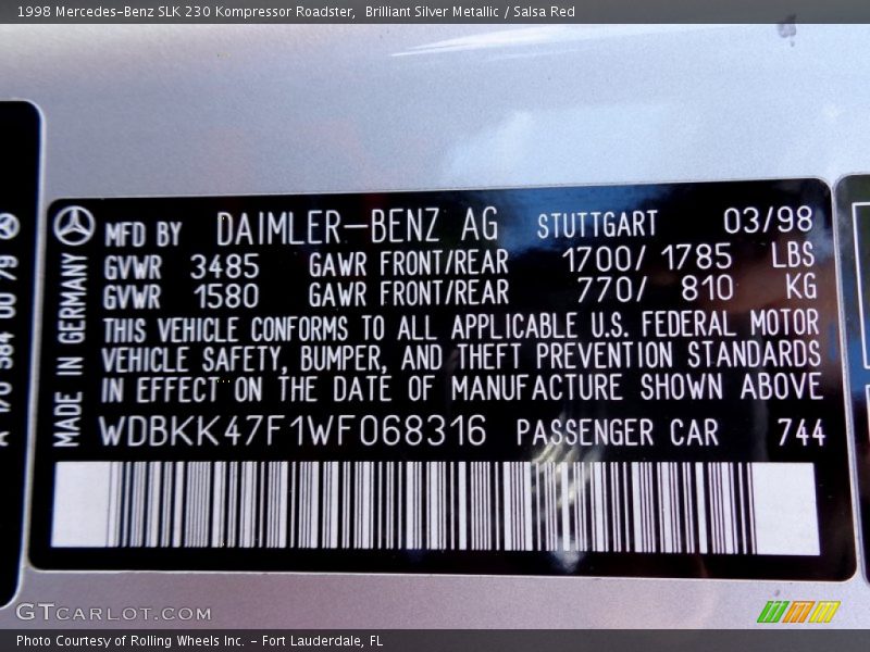 Brilliant Silver Metallic / Salsa Red 1998 Mercedes-Benz SLK 230 Kompressor Roadster