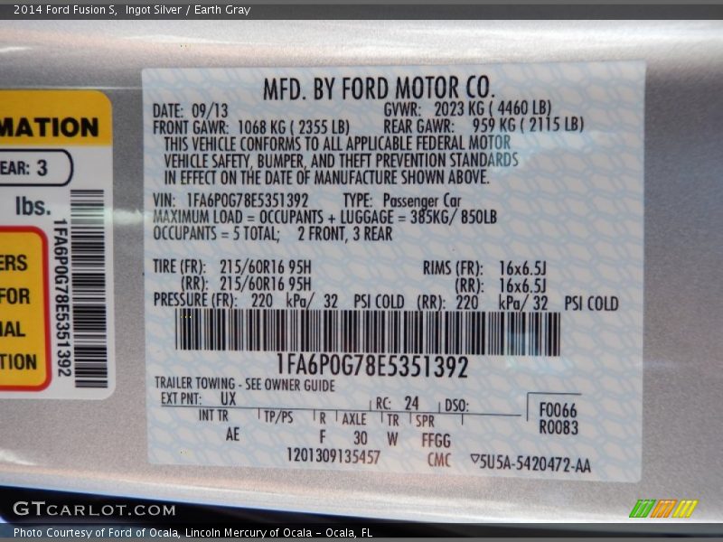 Ingot Silver / Earth Gray 2014 Ford Fusion S