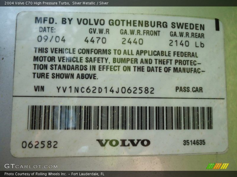 Silver Metallic / Silver 2004 Volvo C70 High Pressure Turbo