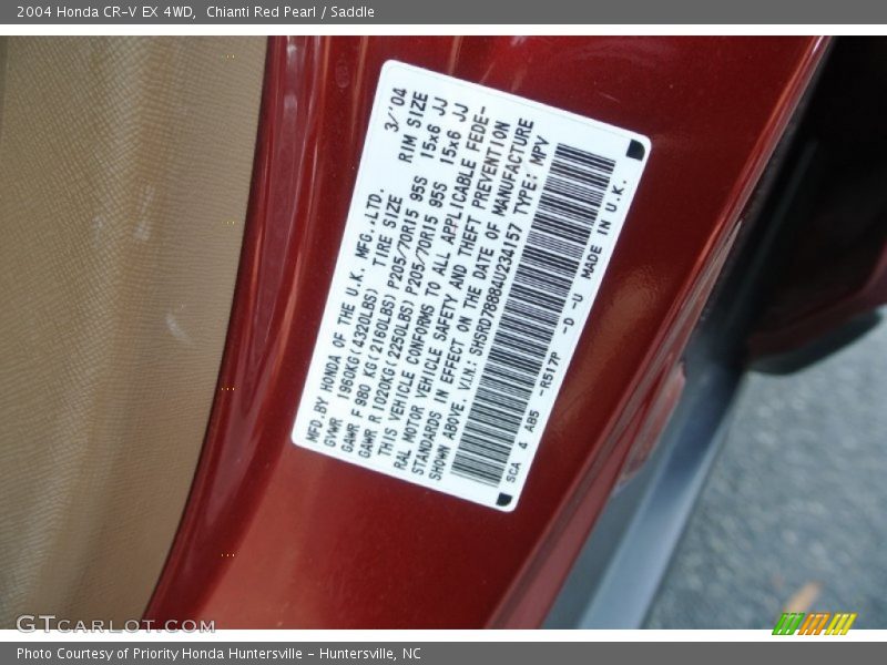 Chianti Red Pearl / Saddle 2004 Honda CR-V EX 4WD