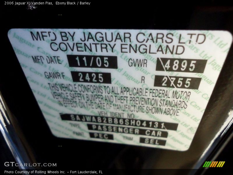 2006 XJ Vanden Plas Ebony Black Color Code PEC