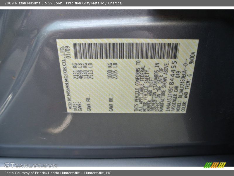 Precision Gray Metallic / Charcoal 2009 Nissan Maxima 3.5 SV Sport