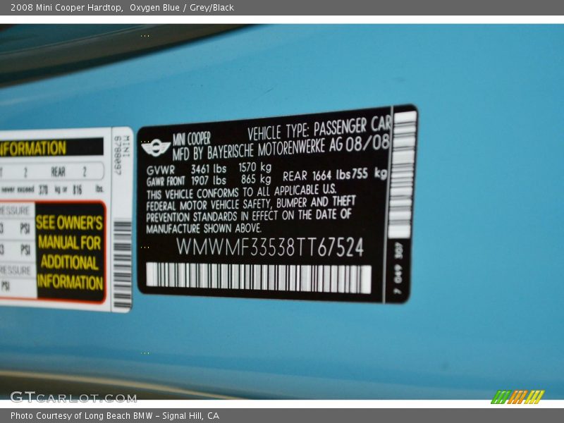 Oxygen Blue / Grey/Black 2008 Mini Cooper Hardtop