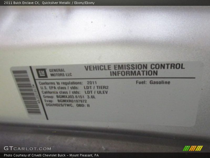 Quicksilver Metallic / Ebony/Ebony 2011 Buick Enclave CX