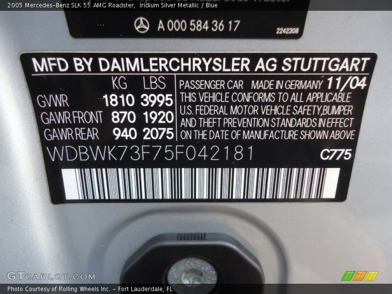 2005 SLK 55 AMG Roadster Iridium Silver Metallic Color Code 775