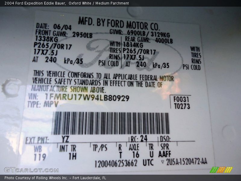 2004 Expedition Eddie Bauer Oxford White Color Code YZ