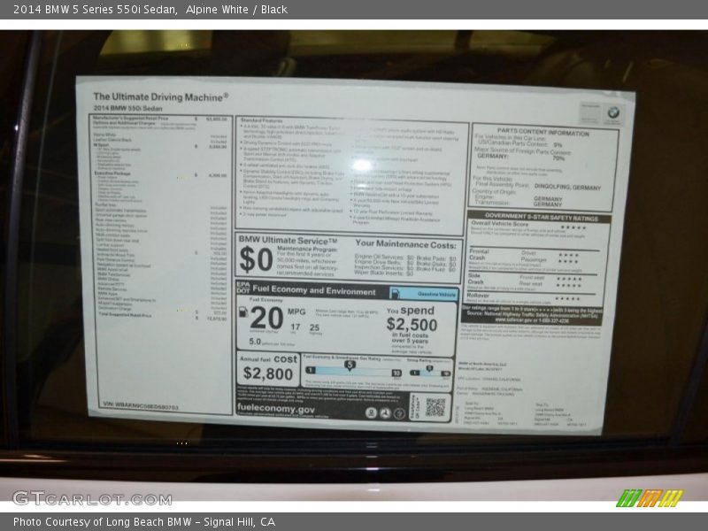  2014 5 Series 550i Sedan Window Sticker