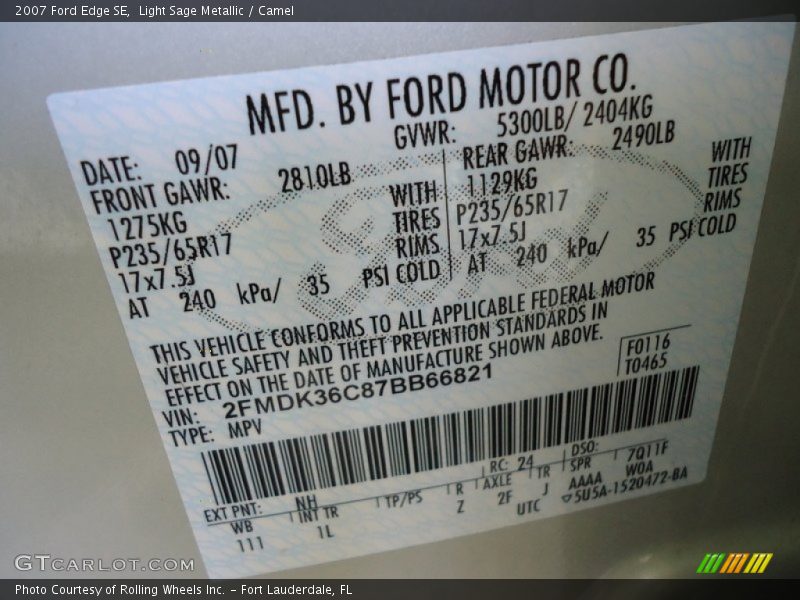 Light Sage Metallic / Camel 2007 Ford Edge SE