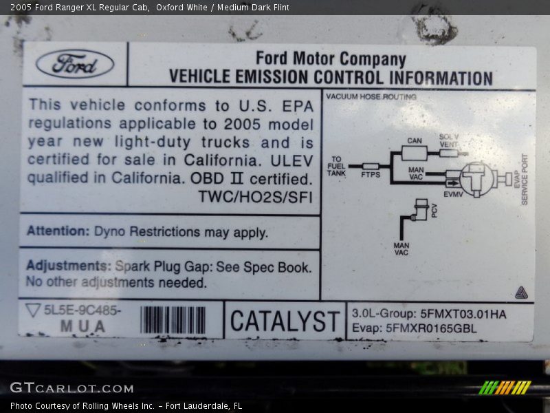 Oxford White / Medium Dark Flint 2005 Ford Ranger XL Regular Cab