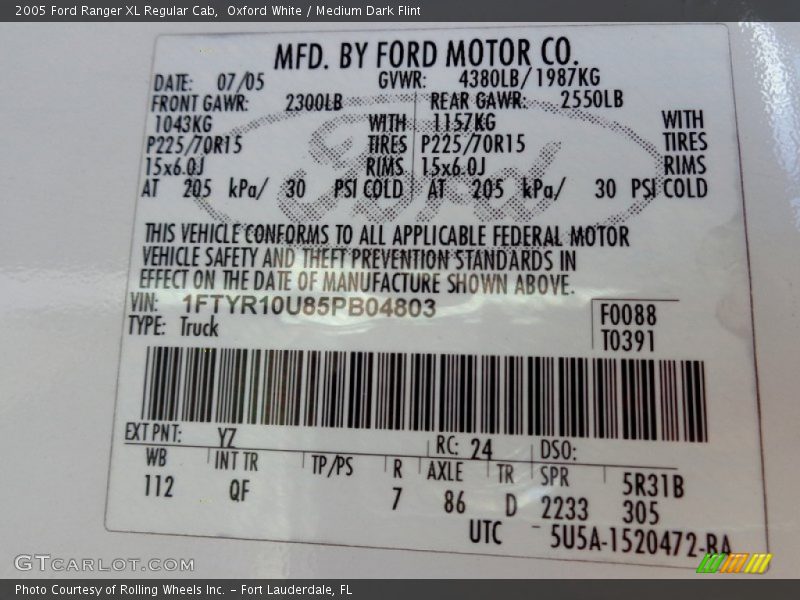 Oxford White / Medium Dark Flint 2005 Ford Ranger XL Regular Cab