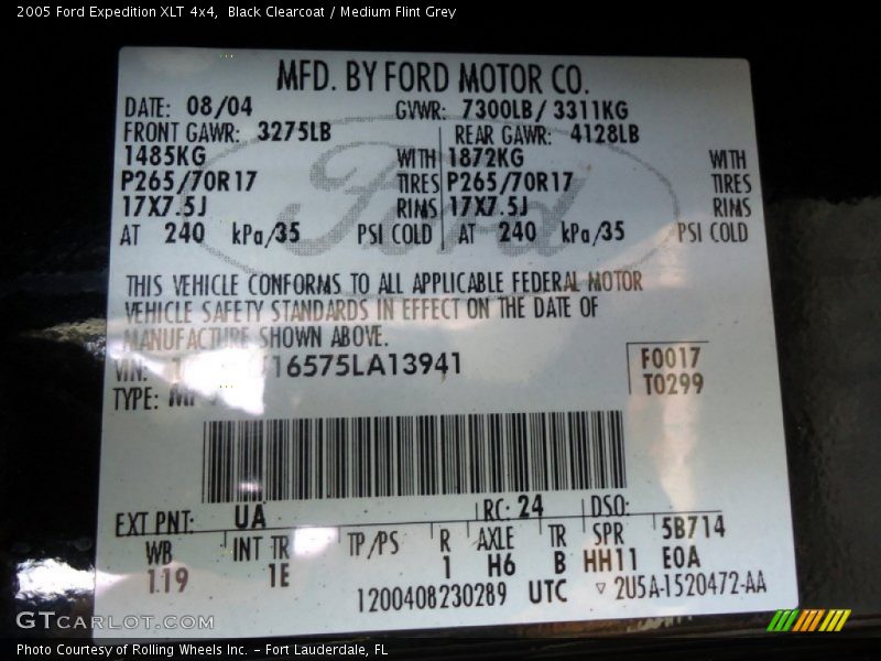 2005 Expedition XLT 4x4 Black Clearcoat Color Code UA