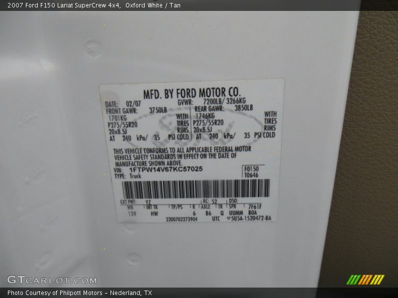 Oxford White / Tan 2007 Ford F150 Lariat SuperCrew 4x4