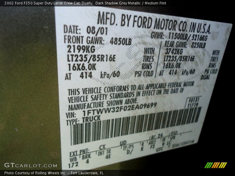 Dark Shadow Grey Metallic / Medium Flint 2002 Ford F350 Super Duty Lariat Crew Cab Dually
