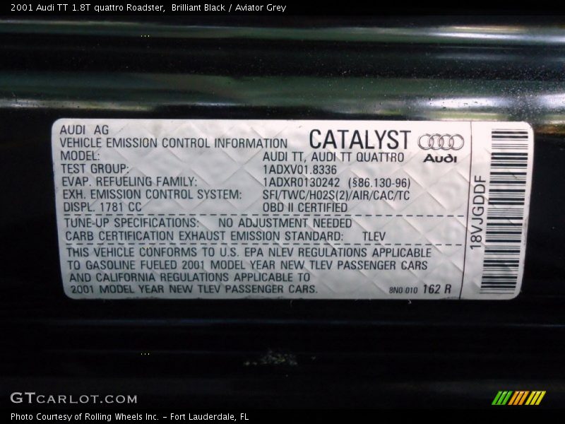 Brilliant Black / Aviator Grey 2001 Audi TT 1.8T quattro Roadster