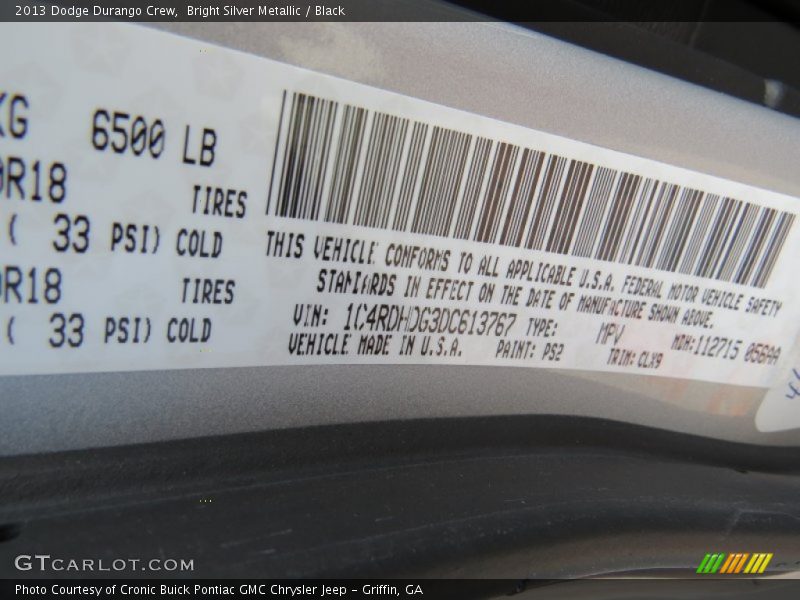 Bright Silver Metallic / Black 2013 Dodge Durango Crew
