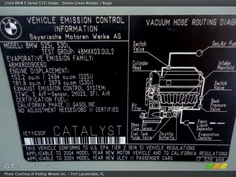 Info Tag of 2004 5 Series 525i Sedan