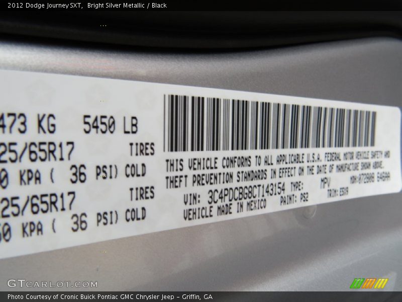 Bright Silver Metallic / Black 2012 Dodge Journey SXT