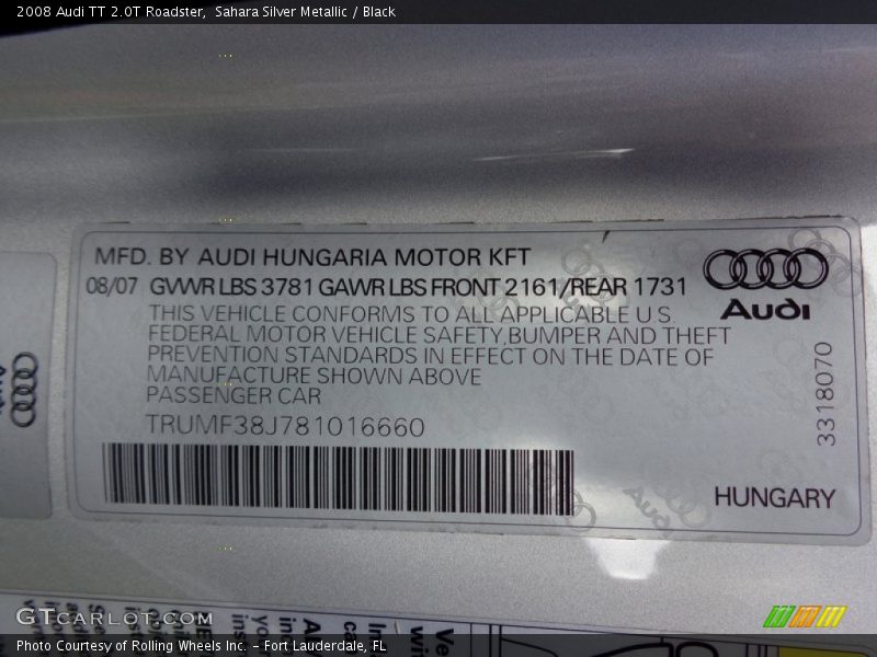 Sahara Silver Metallic / Black 2008 Audi TT 2.0T Roadster