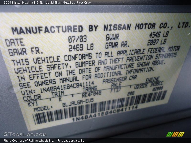 Liquid Silver Metallic / Frost Gray 2004 Nissan Maxima 3.5 SL