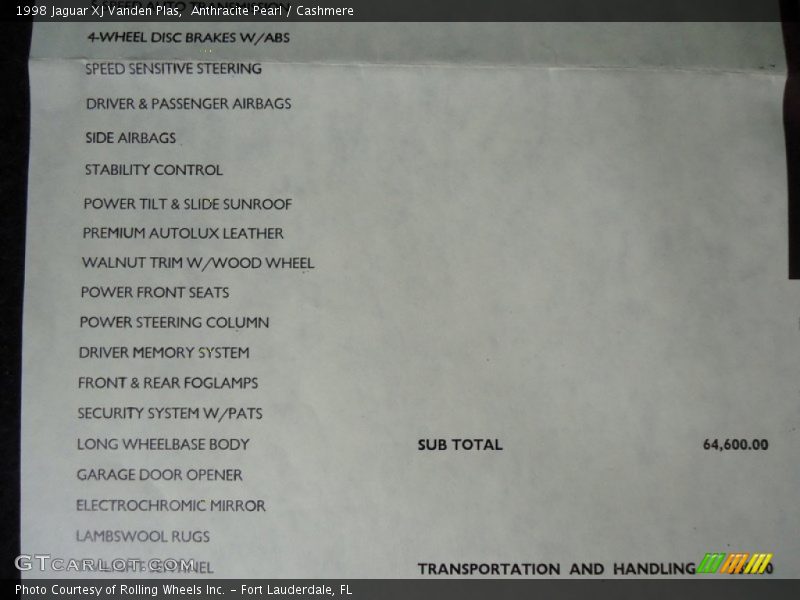  1998 XJ Vanden Plas Window Sticker