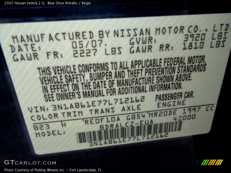 Blue Onyx Metallic / Beige 2007 Nissan Sentra 2.0