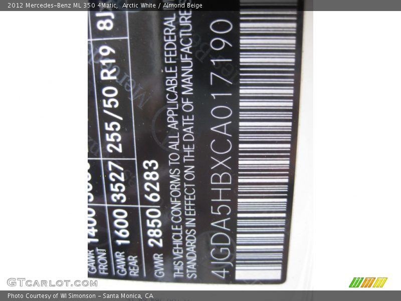 Arctic White / Almond Beige 2012 Mercedes-Benz ML 350 4Matic