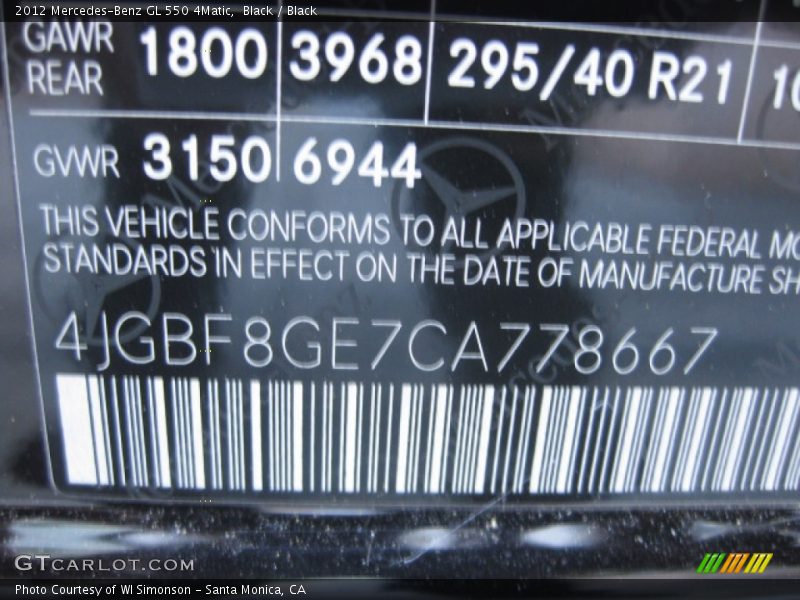 Black / Black 2012 Mercedes-Benz GL 550 4Matic